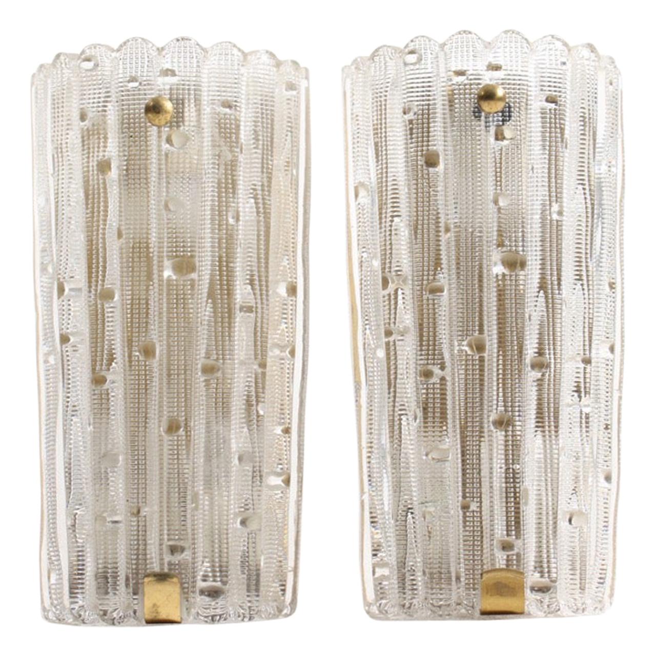 Pair of Midcentury Wall Sconces Designed by Carl Fagerlund for Orrefors Glass