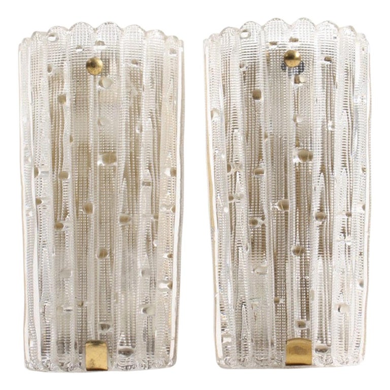Pair of Midcentury Wall Sconces Designed by Carl Fagerlund for Orrefors Glass For Sale