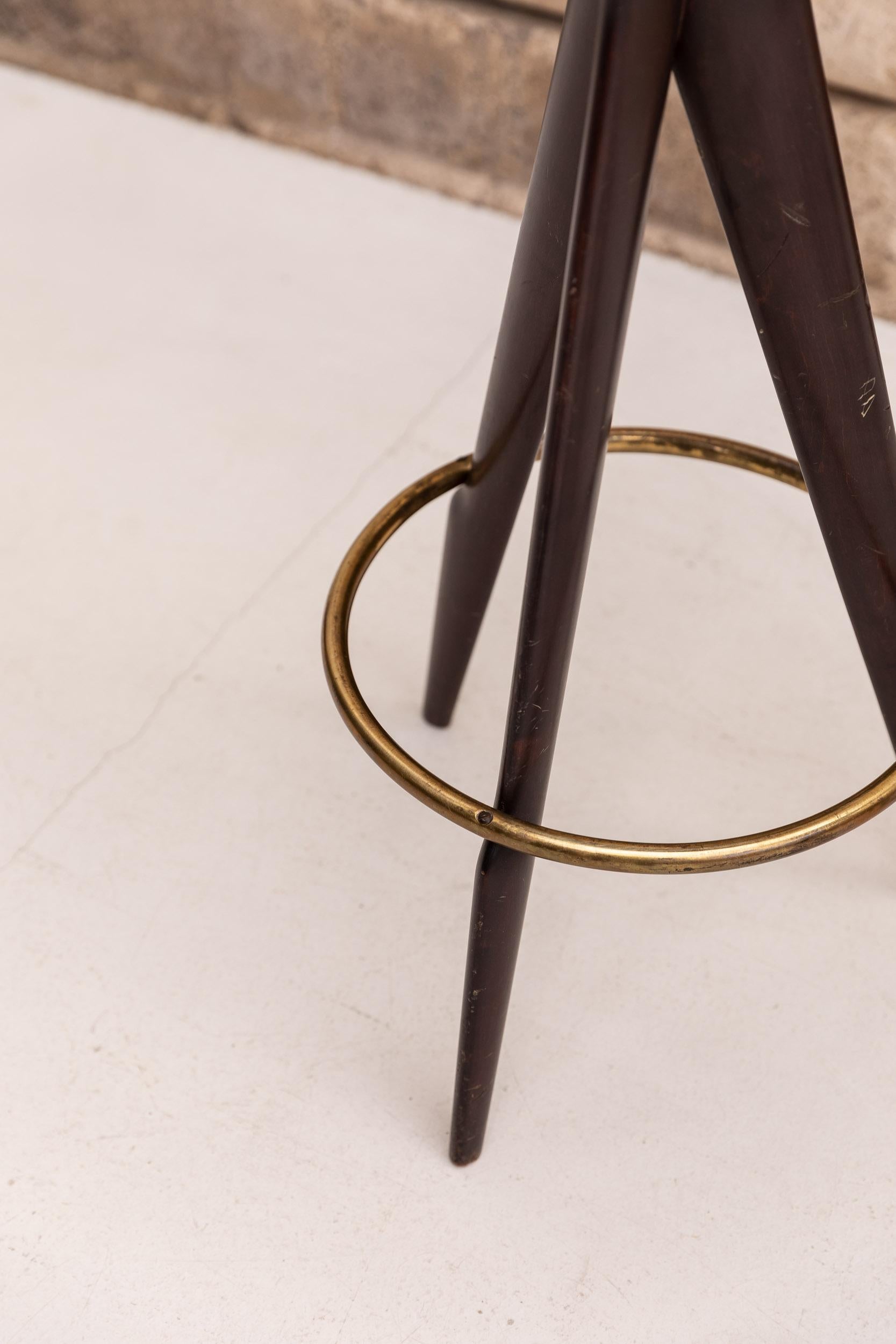 Mid-Century Modern Pair of midcentury walnut and brass stools attributed to Ico Parisi For Sale