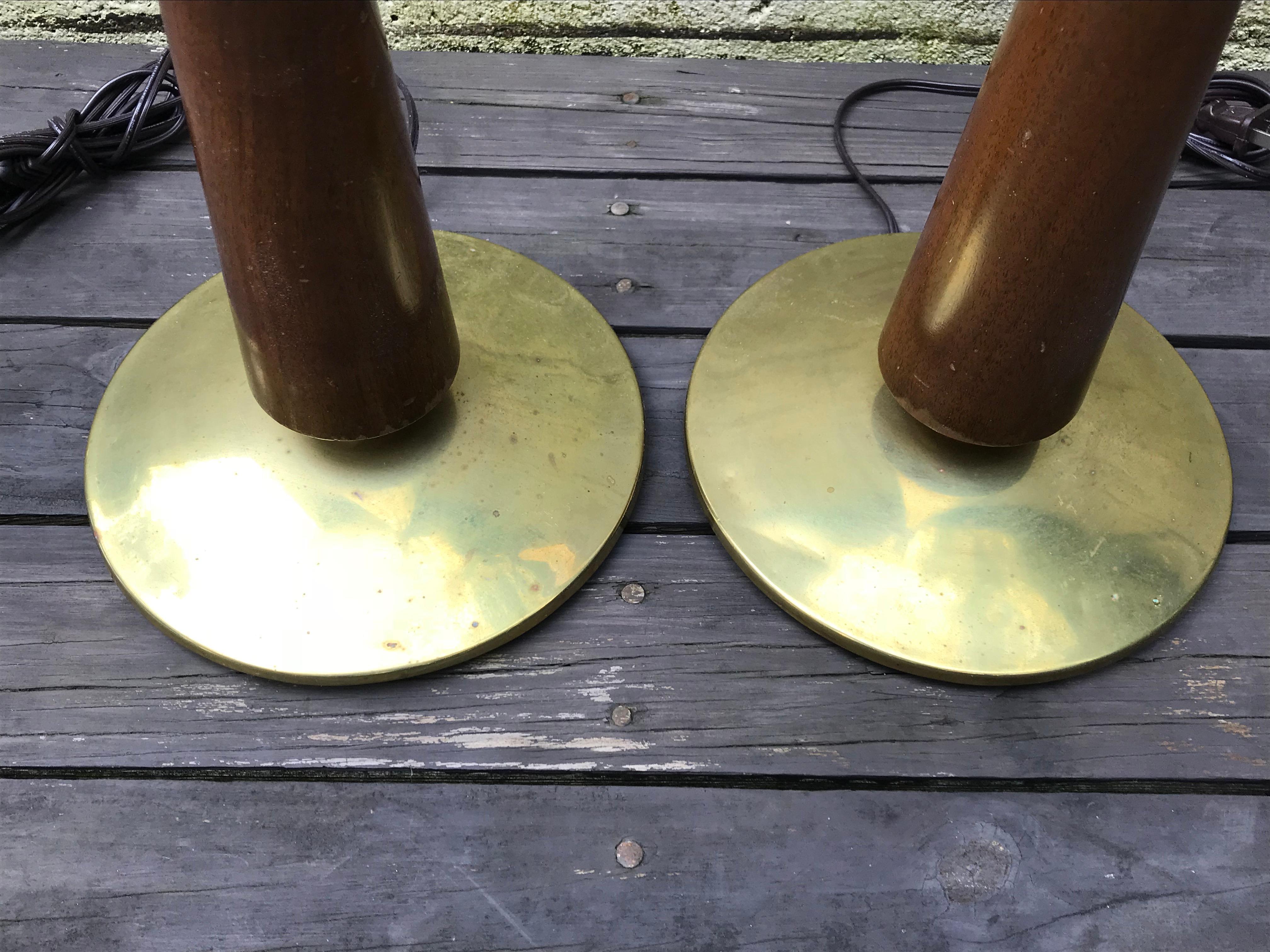 Pair of Midcentury Walnut and Brass Table Lamps by Laurel Lighting, 1950s 2