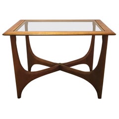 Pair of Midcentury Walnut and Smoked Glass End Tables With Rectangular Tops