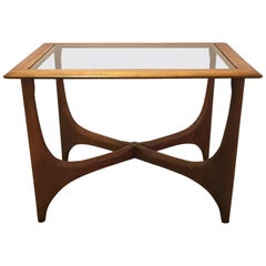 Pair of Midcentury Walnut and Smoked Glass End Tables with Rectangular Tops