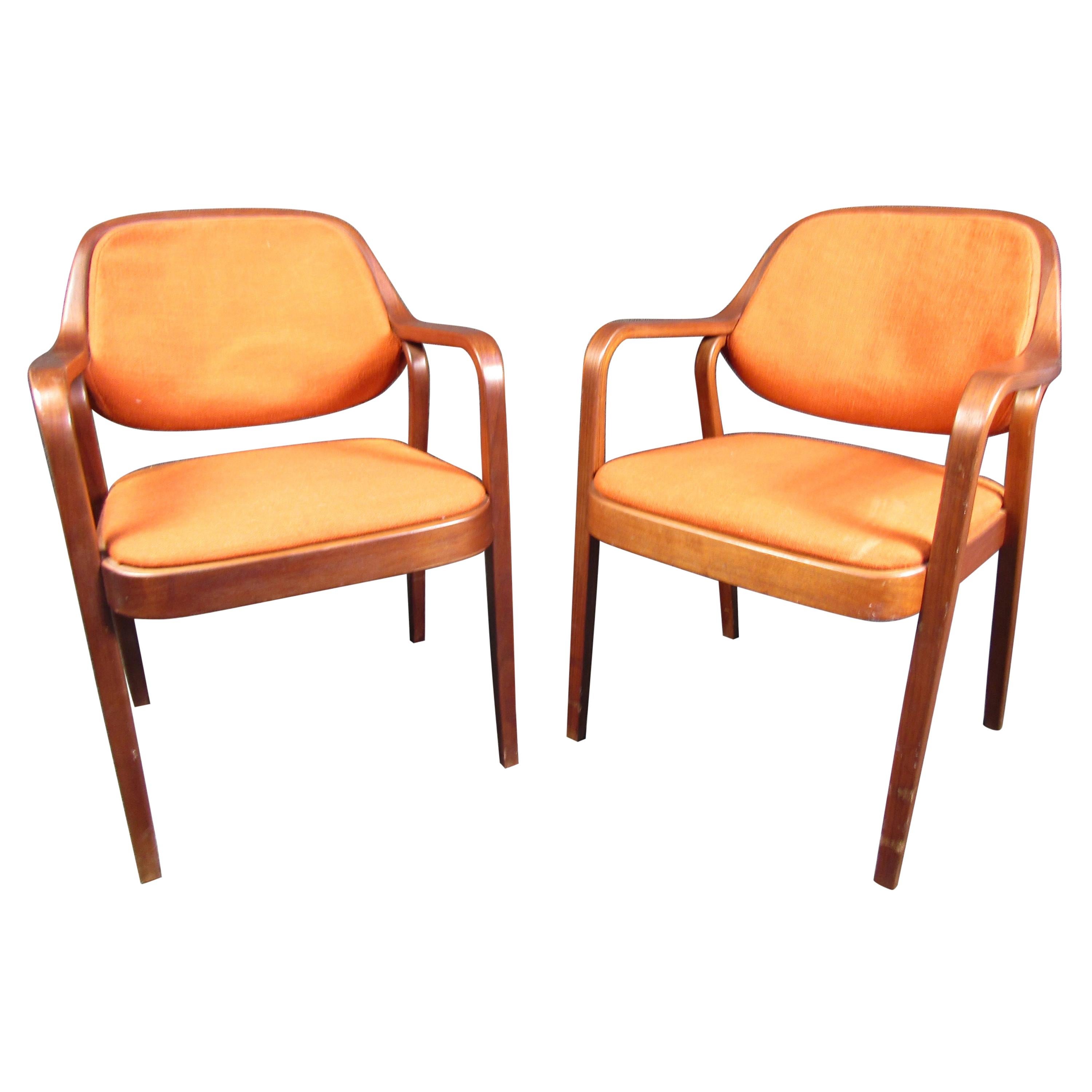 Pair of Midcentury Walnut Armchairs by Knoll
