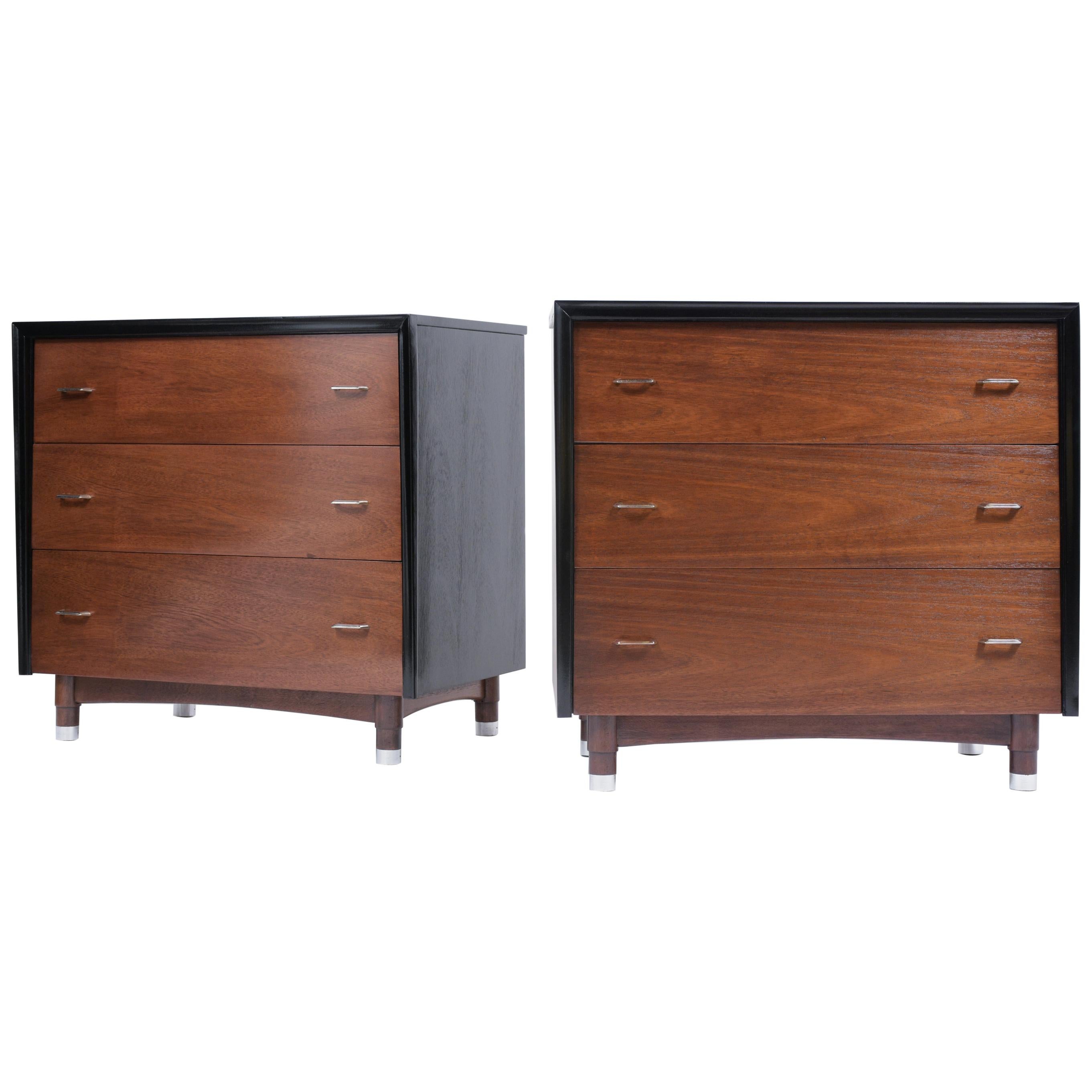 1960s Mahogany Dressers Pair - Mid-Century Modern with Chrome Accents