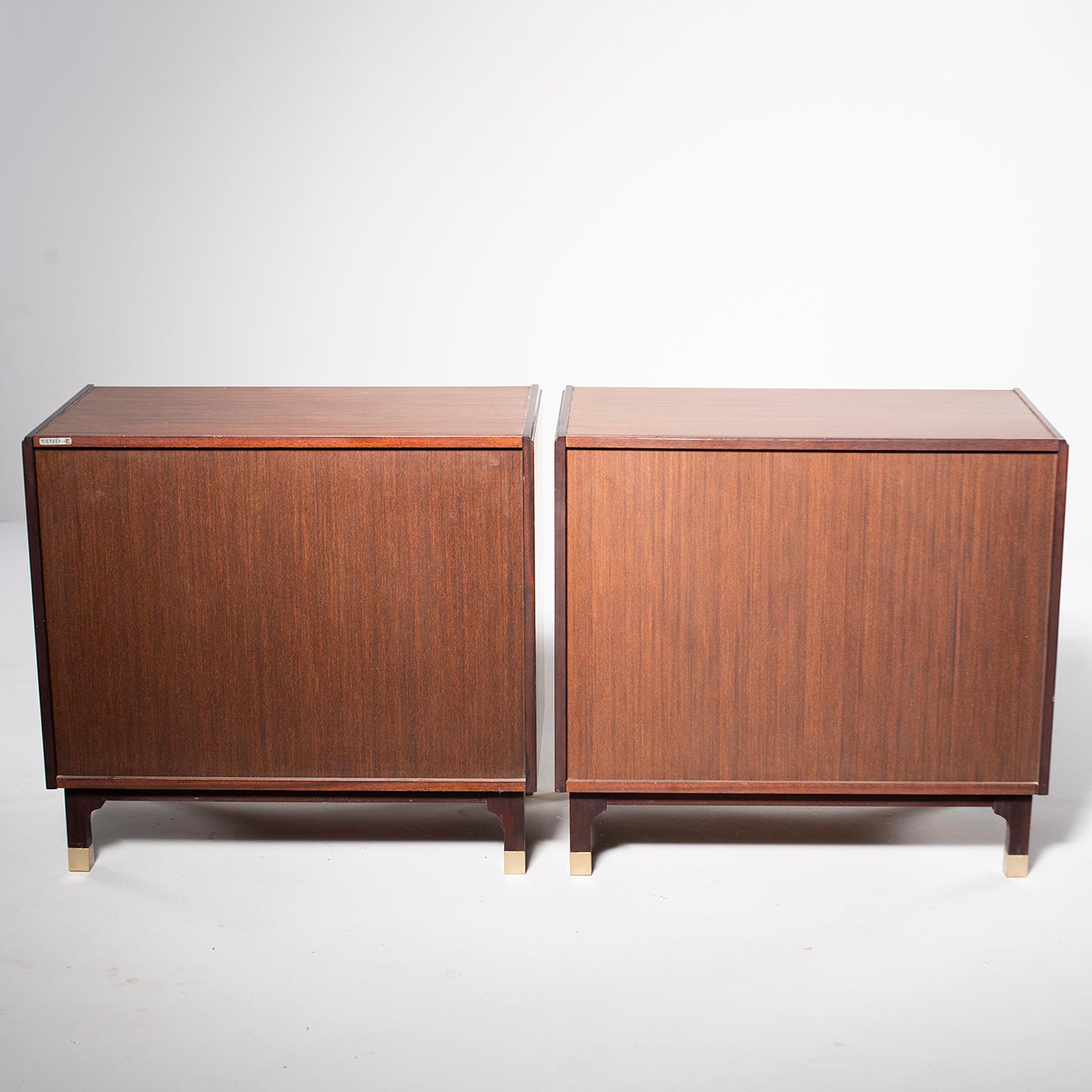 20th Century Pair of Midcentury Walnut Chests with Brass Hardware