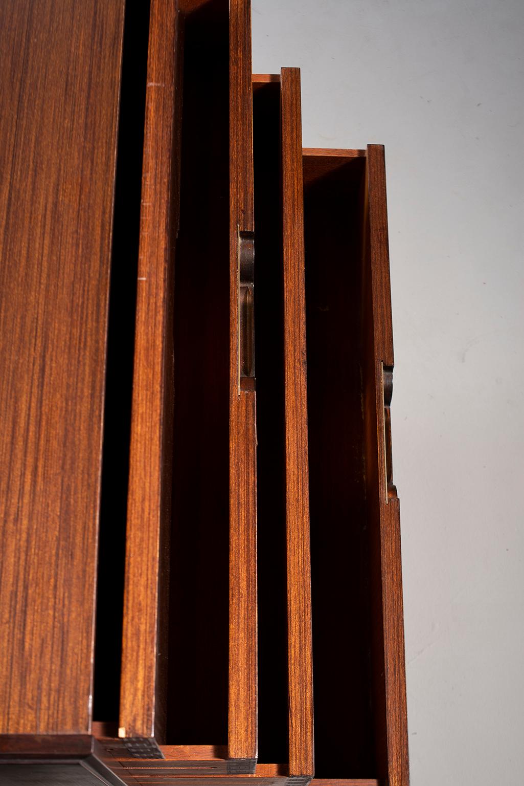 Pair of Midcentury Walnut Chests with Brass Hardware 2