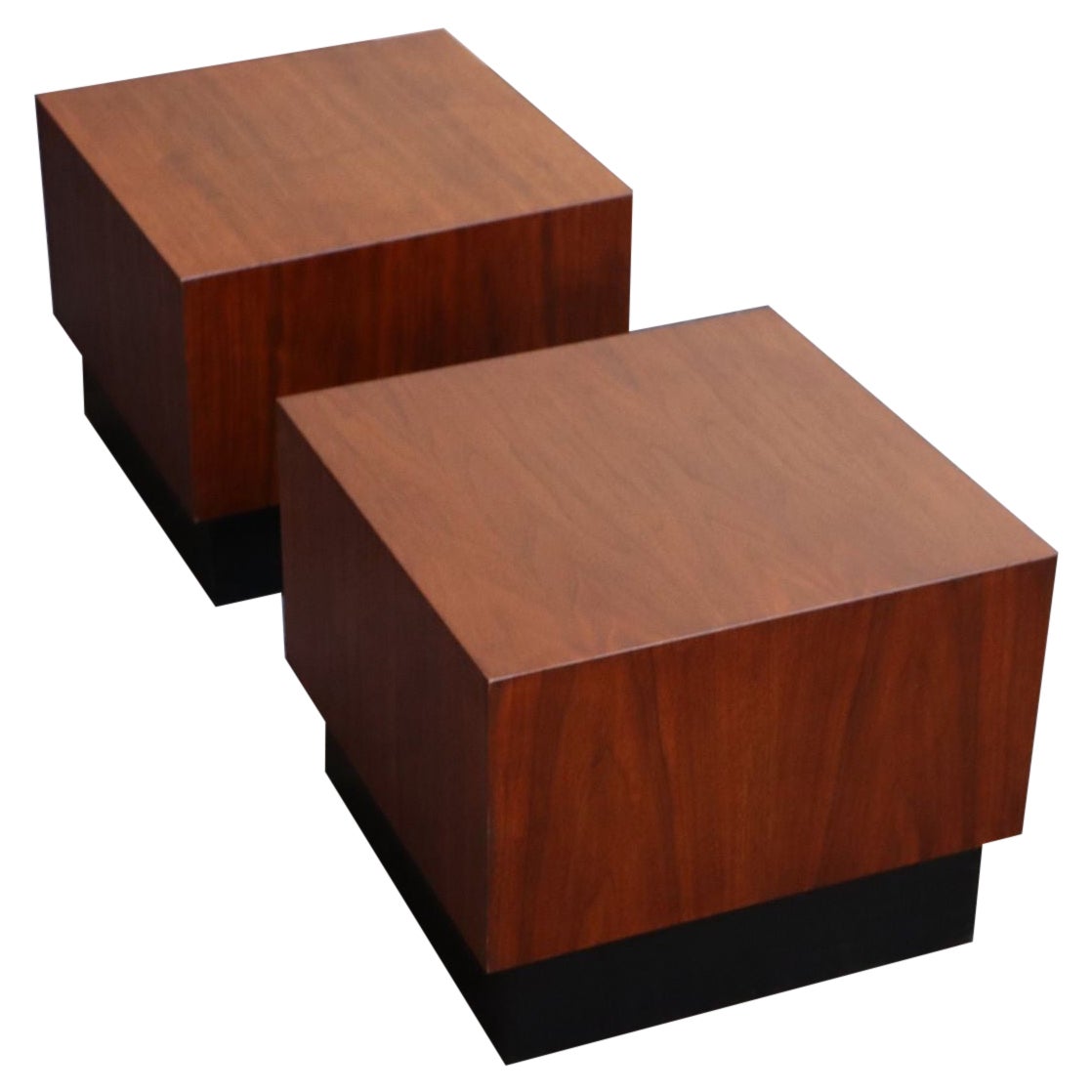 Pair of Midcentury Walnut Plinth Base Side Tables Attributed to Adrian Pearsall