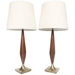 Pair of Midcentury Walnut Table Lamps in the Style of Laurel Lamp Company