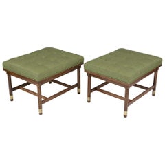 Pair of Midcentury Walnut Tufted Benches