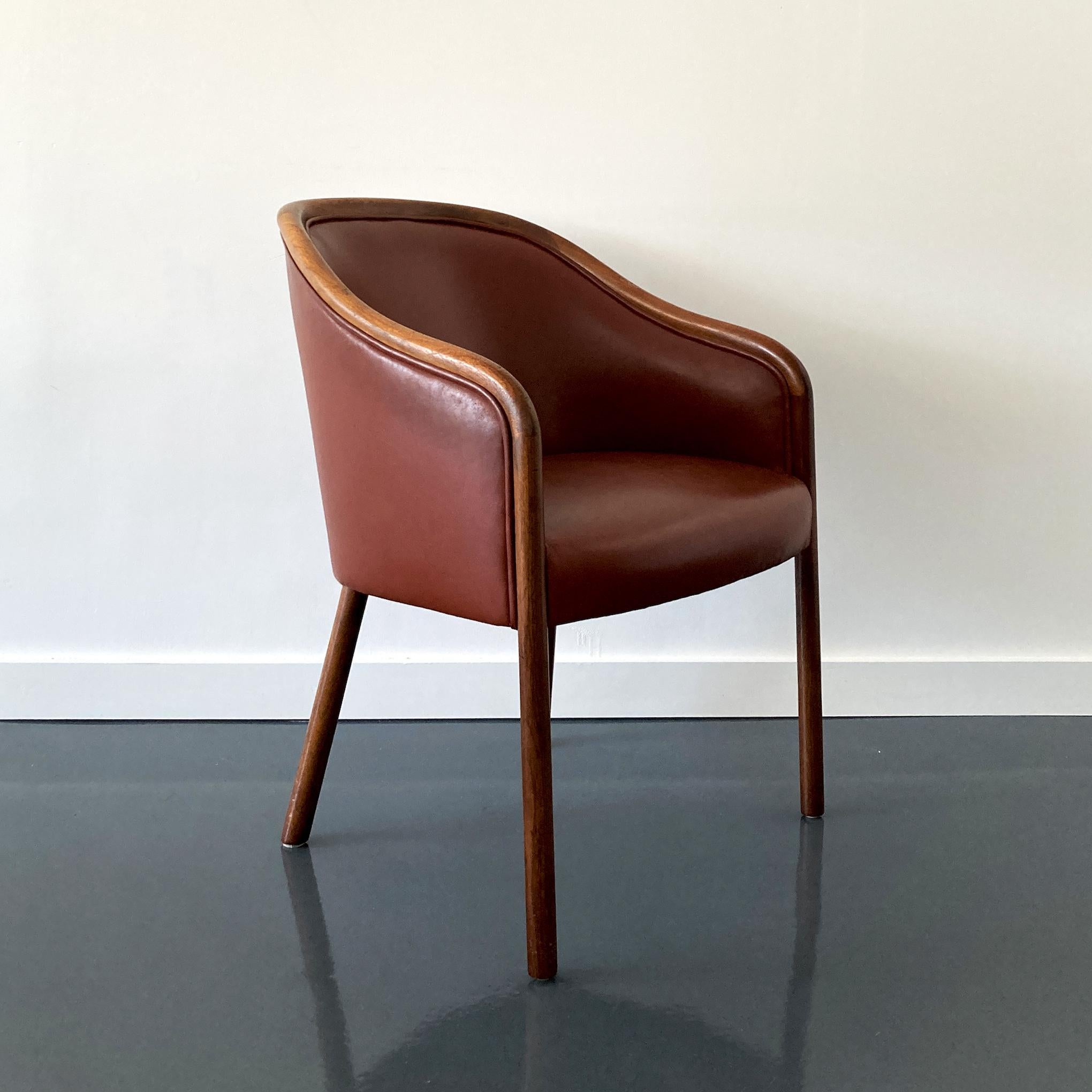 Ward Bennett Brickel Associates Ash & Burgundy Leather Chairs, 1960s, Pair  For Sale 4