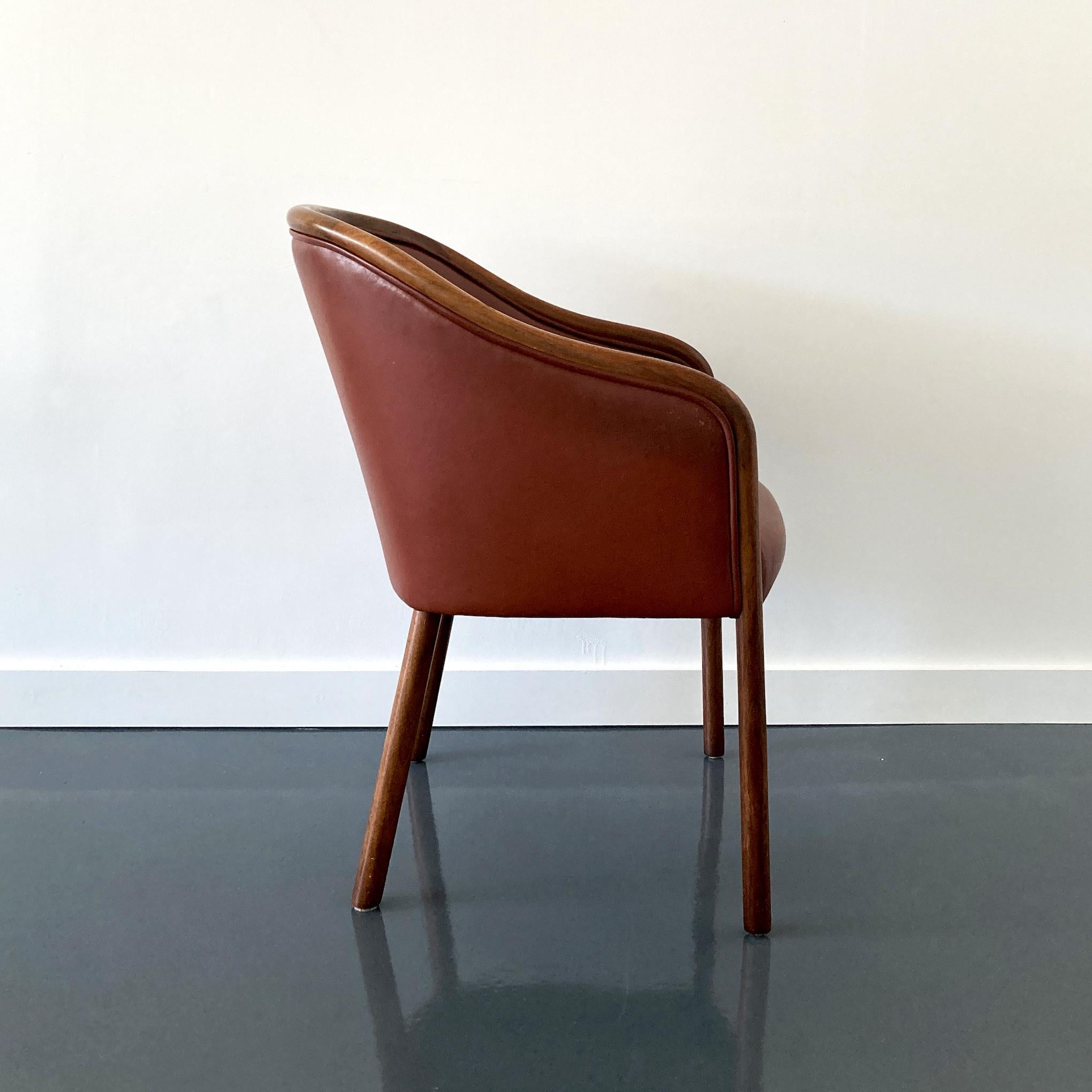 Ward Bennett Brickel Associates Ash & Burgundy Leather Chairs, 1960s, Pair  2