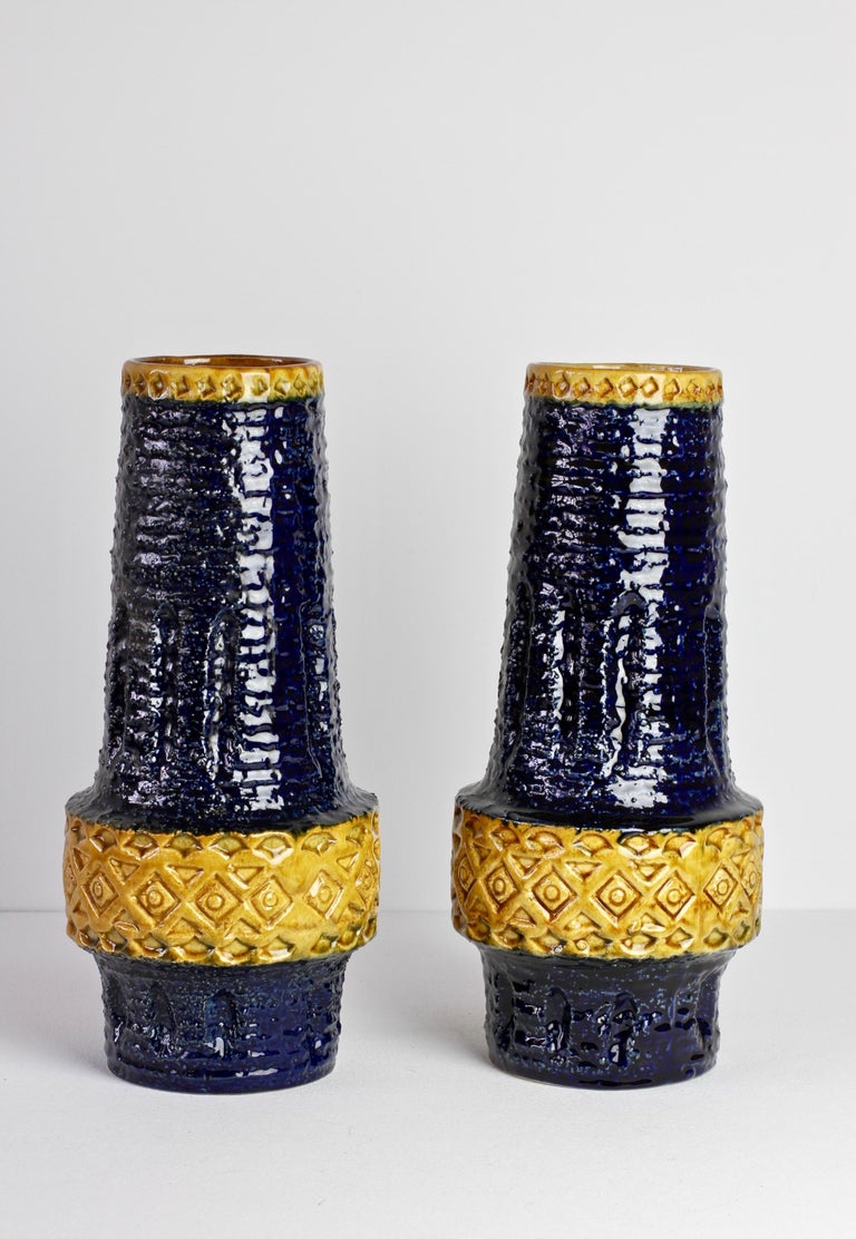 Embossed Pair of Mid-Century West German Bitossi Style Vases by Spara Pottery, circa 1970 For Sale