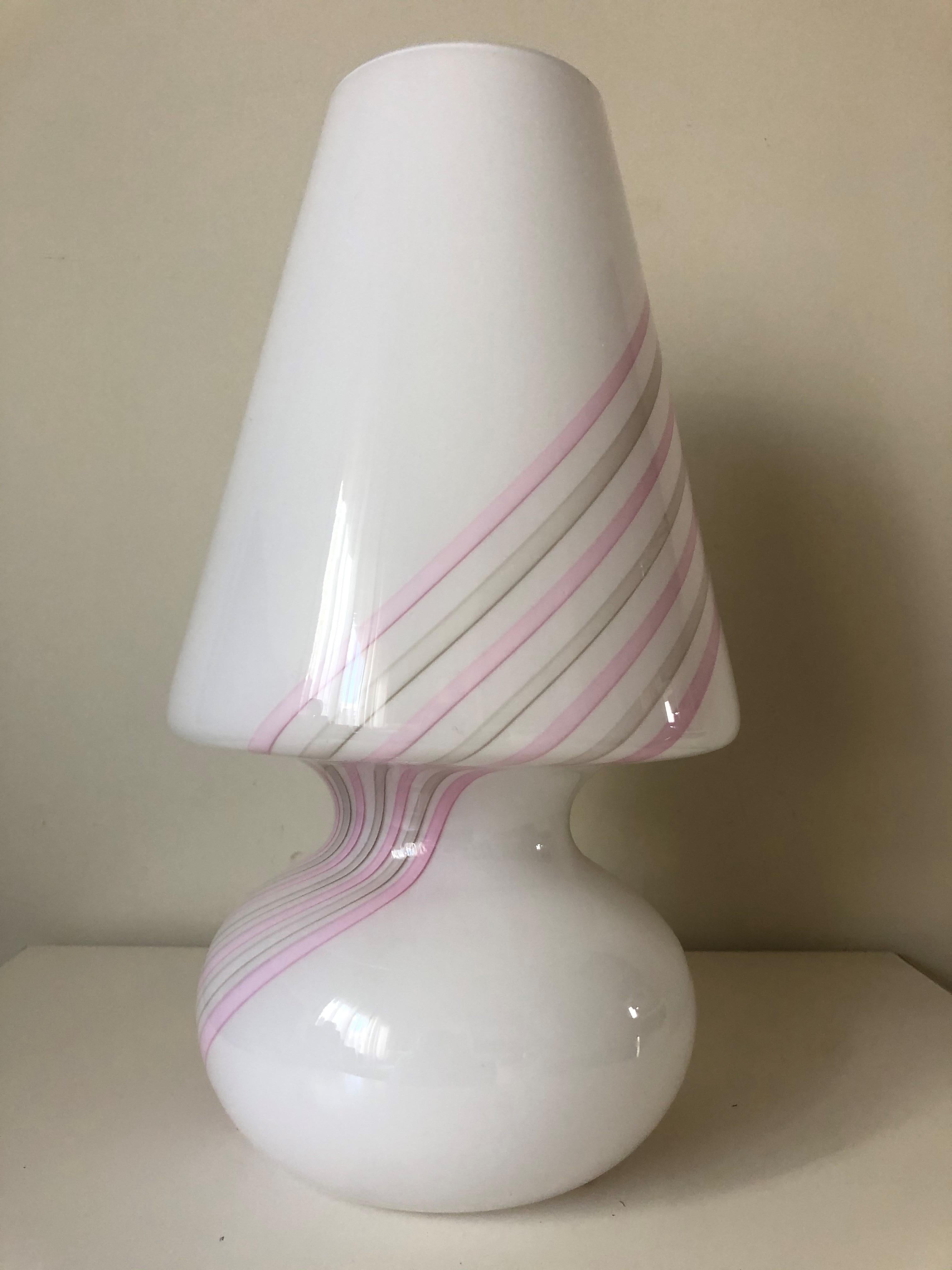 Murano Glass Italian Pair of Midcentury White Barbie Pink Murano Italian Table Lamps, 1980s For Sale