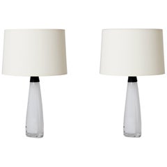 Pair of Midcentury White Glass Table Lamps by Carl Fagerlund for Orrefors