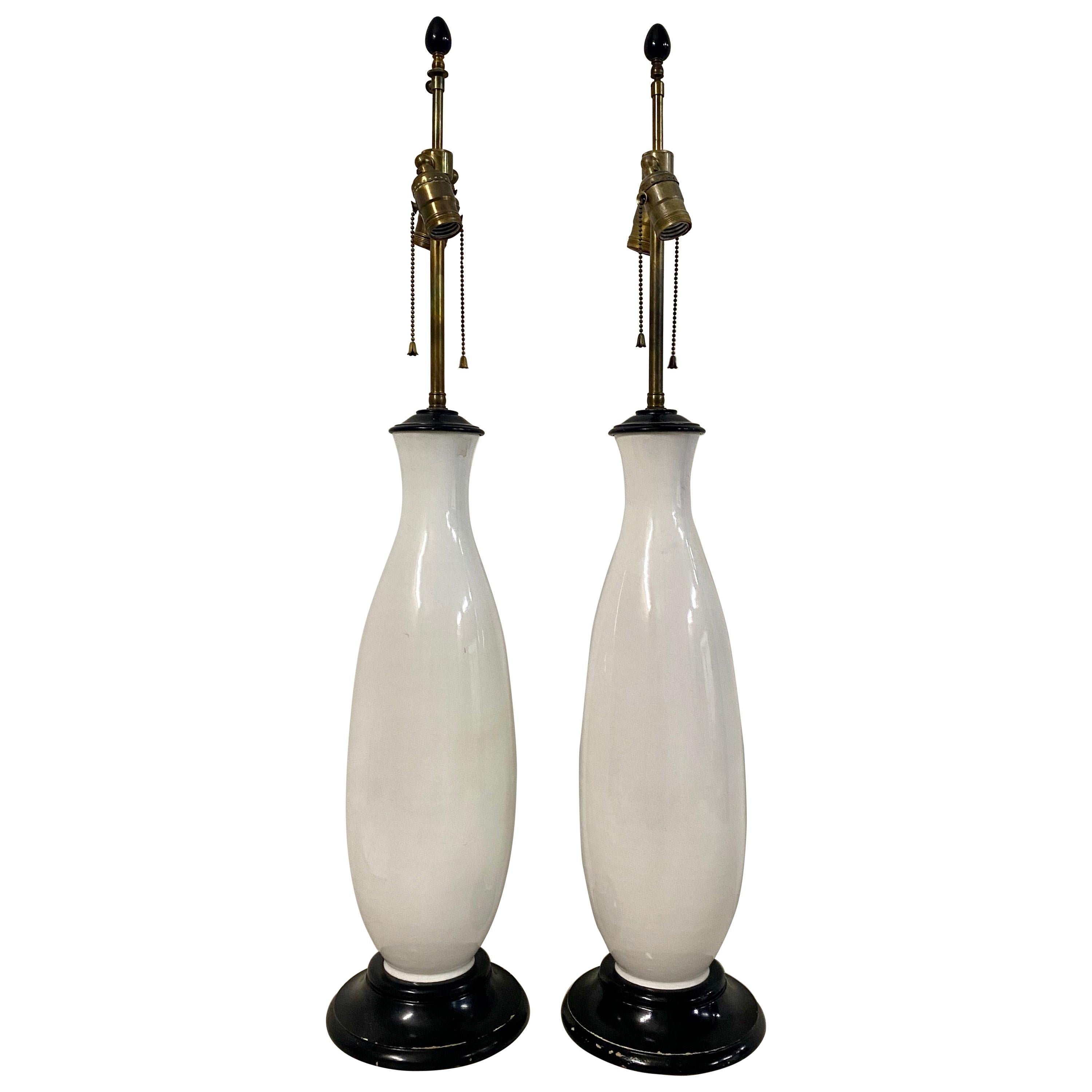 Pair of Midcentury White Glaze Ceramic Table Lamps, circa 1960