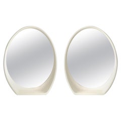 Pair of Postmodern White Lacquered Resin Wall Mirrors with Shelf, Italy