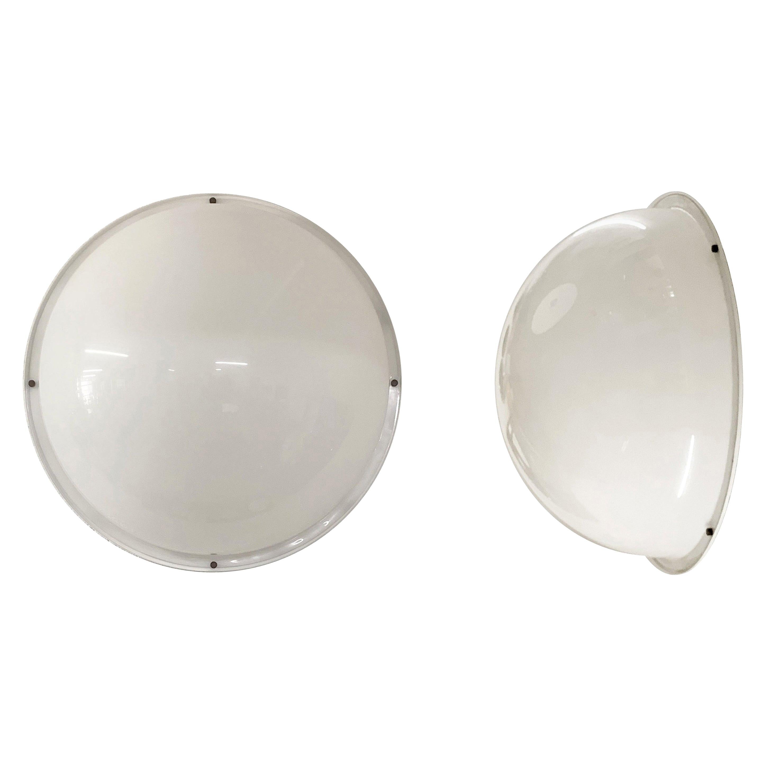 Pair of Midcentury White Plexiglass Half Round Italian Ceiling Lights, 1970