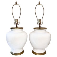 Vintage Pair of Midcentury White Porcelain Lamps