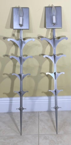 Midcentury White Steel Wall Sconces, Solid Stainless Steel, USA