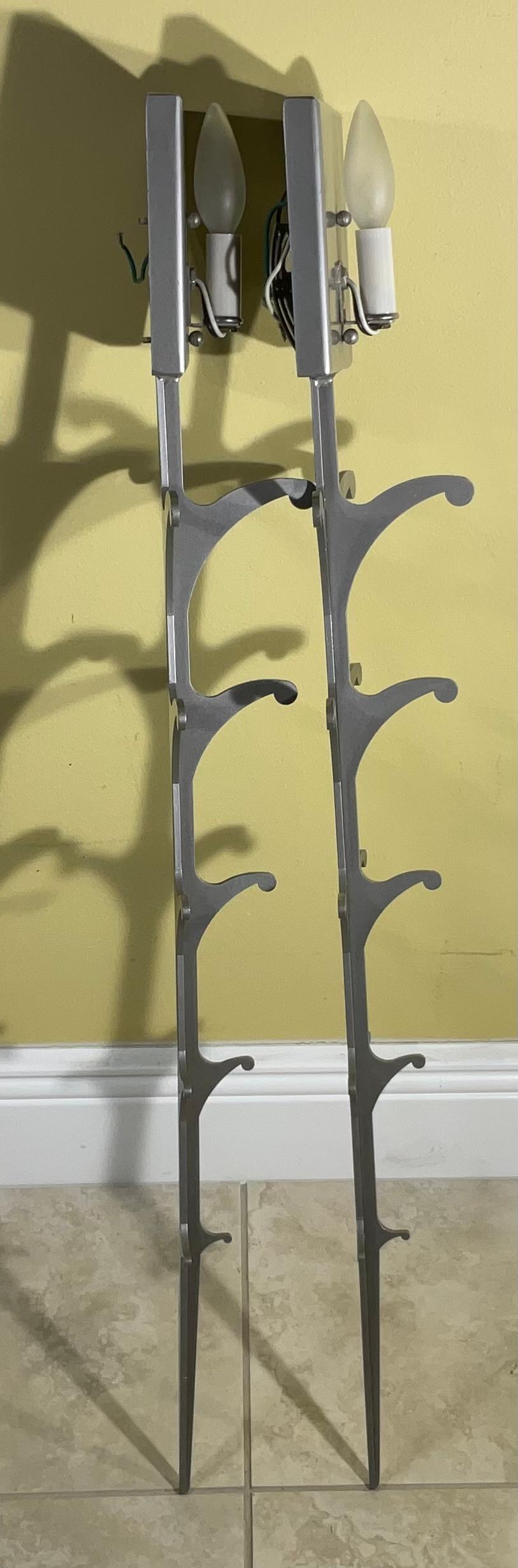 Stainless Steel Pair of Midcentury White Steel Wall Scones For Sale