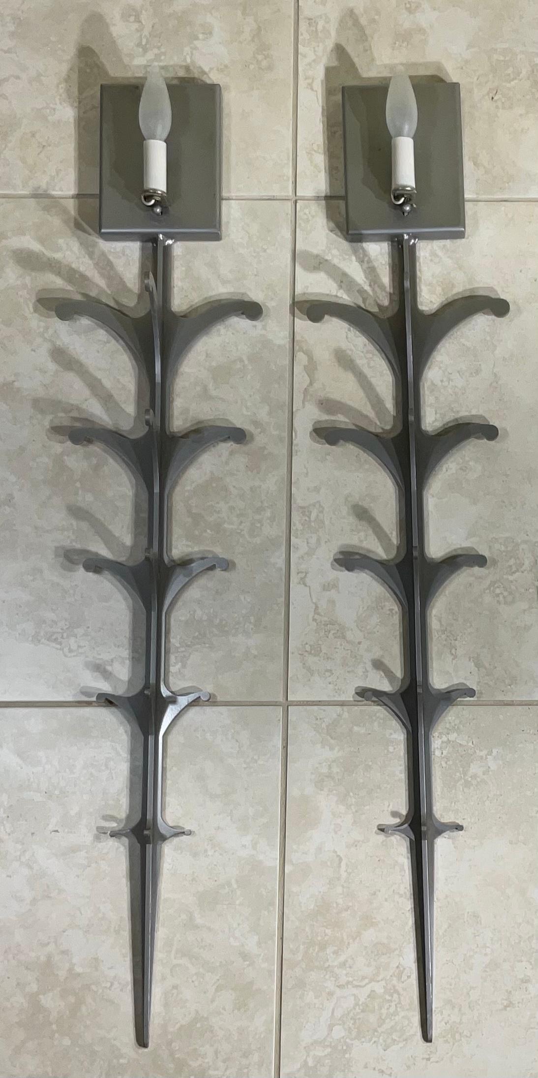 Pair of Midcentury White Steel Wall Scones For Sale 1