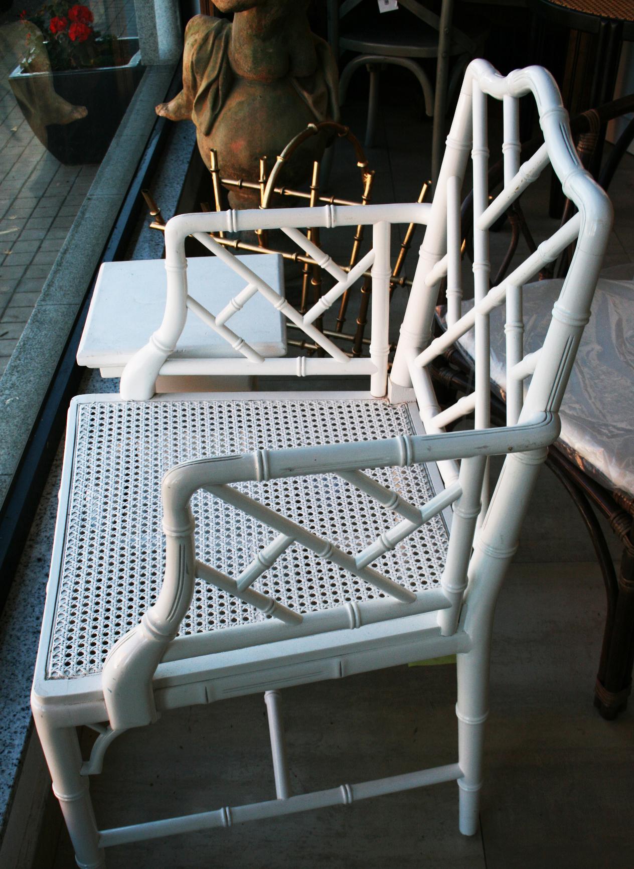 Pair of Midcentury White Wood Lacquered Faux Bamboo Chinese Chippendale 5