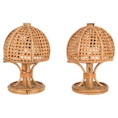 Pair of Midcentury Wicker and Rattan Italian Table Lamps, 1960s
