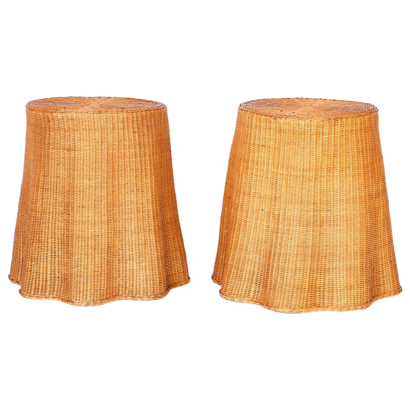 Pair of Midcentury Wicker Drape Tables or Stands