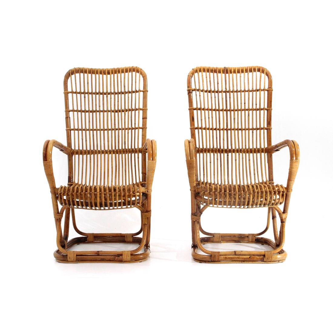 Pair of Midcentury Wicker Rattan Cane Armchairs, 1950s In Good Condition In Savona, IT