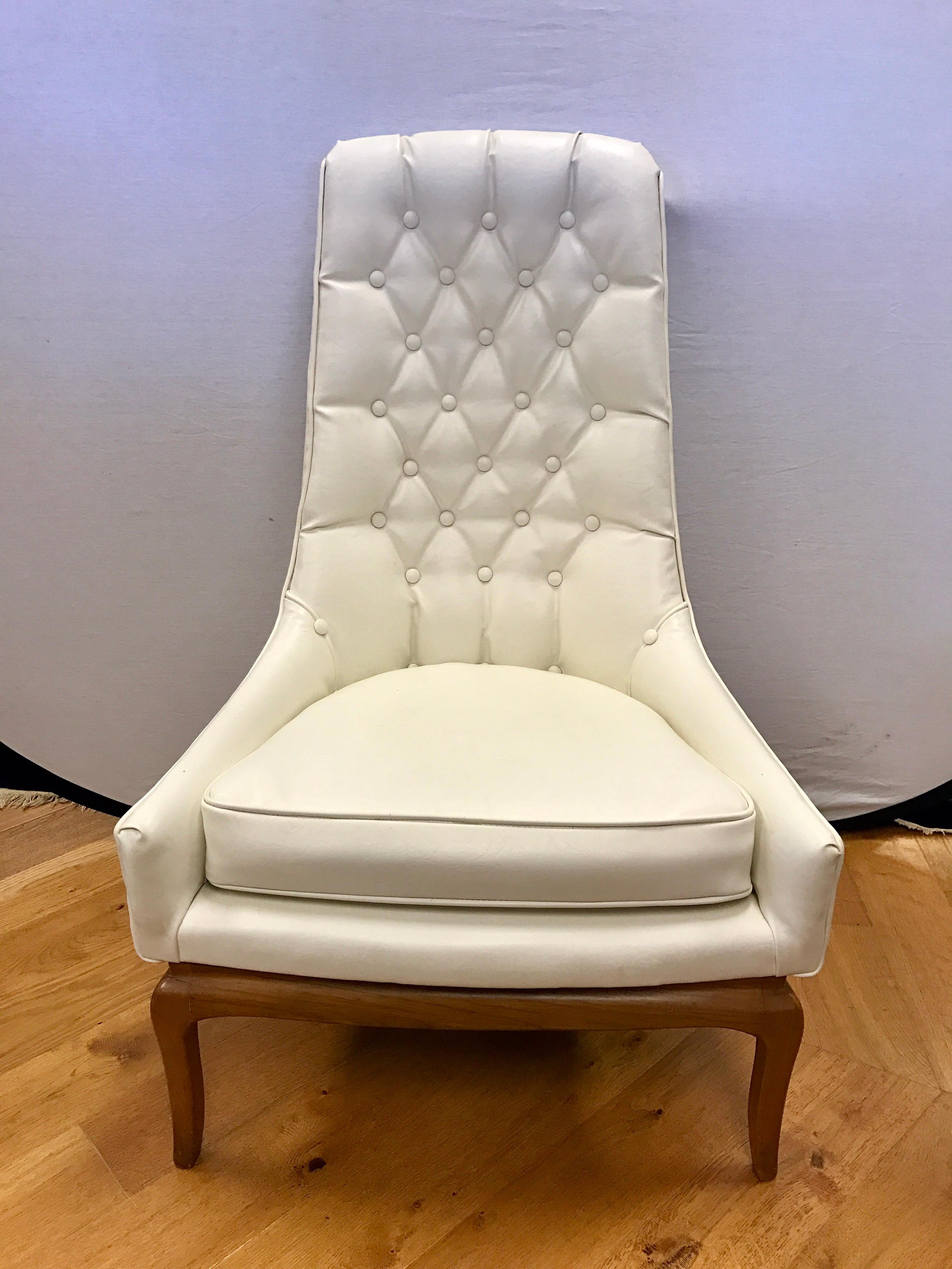 Mid-Century Modern Pair of Midcentury Widdicomb Robsjohn-Gibbings Quilted White Tufted Tall Chairs