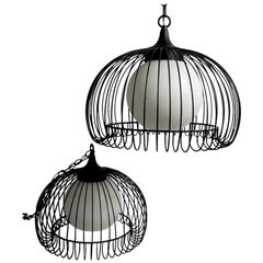 Pair of Mid Century Wire Cage Chandeliers