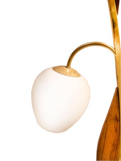 Pair of Midcentury Wood and Brass Tulip Shape Two-Light Lamps