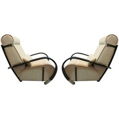 Pair of Midcentury Wood and Velvet Italian Lounge Chairs, 1950