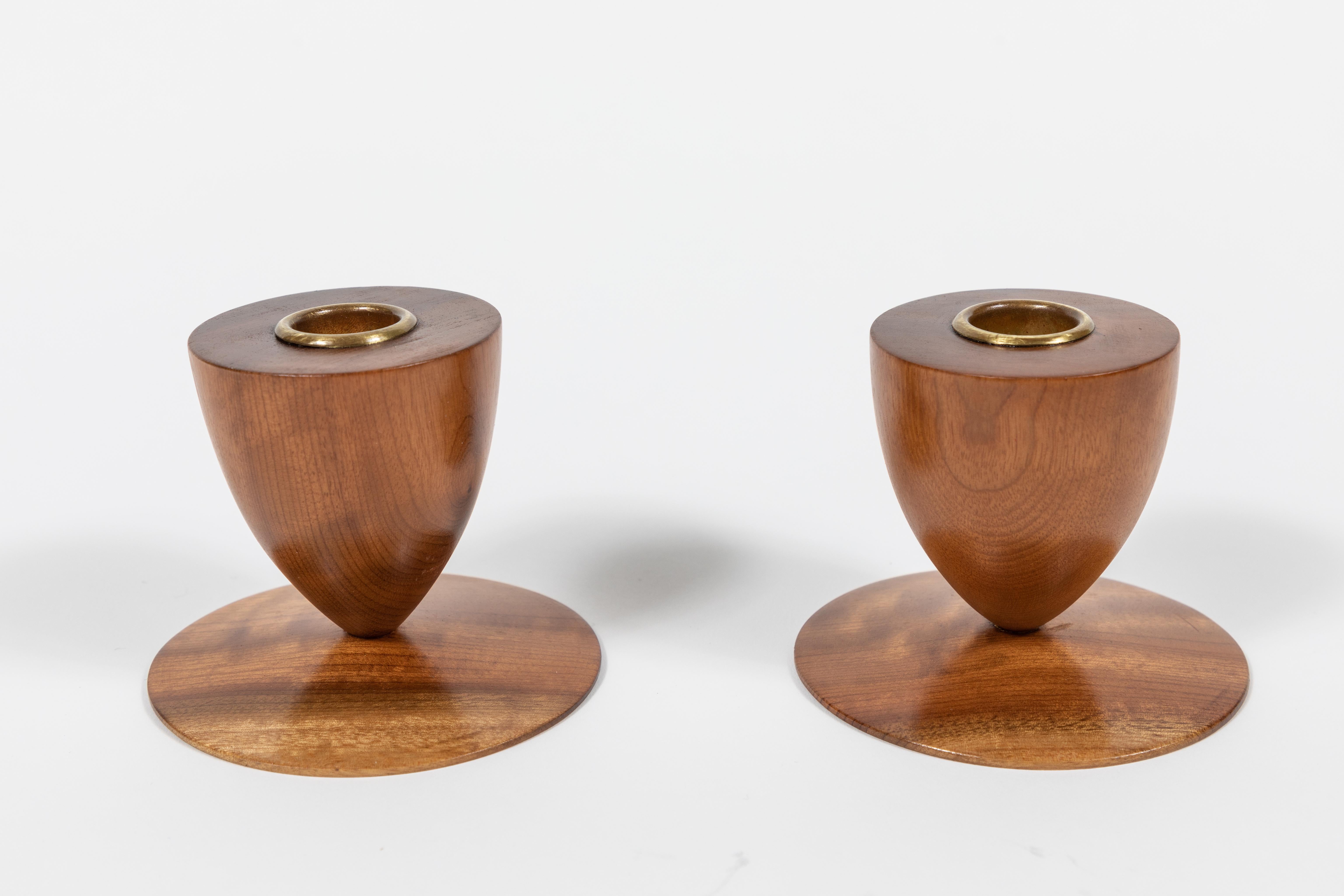 Mid-Century Modern Pair of Midcentury Wood Footed Candleholders