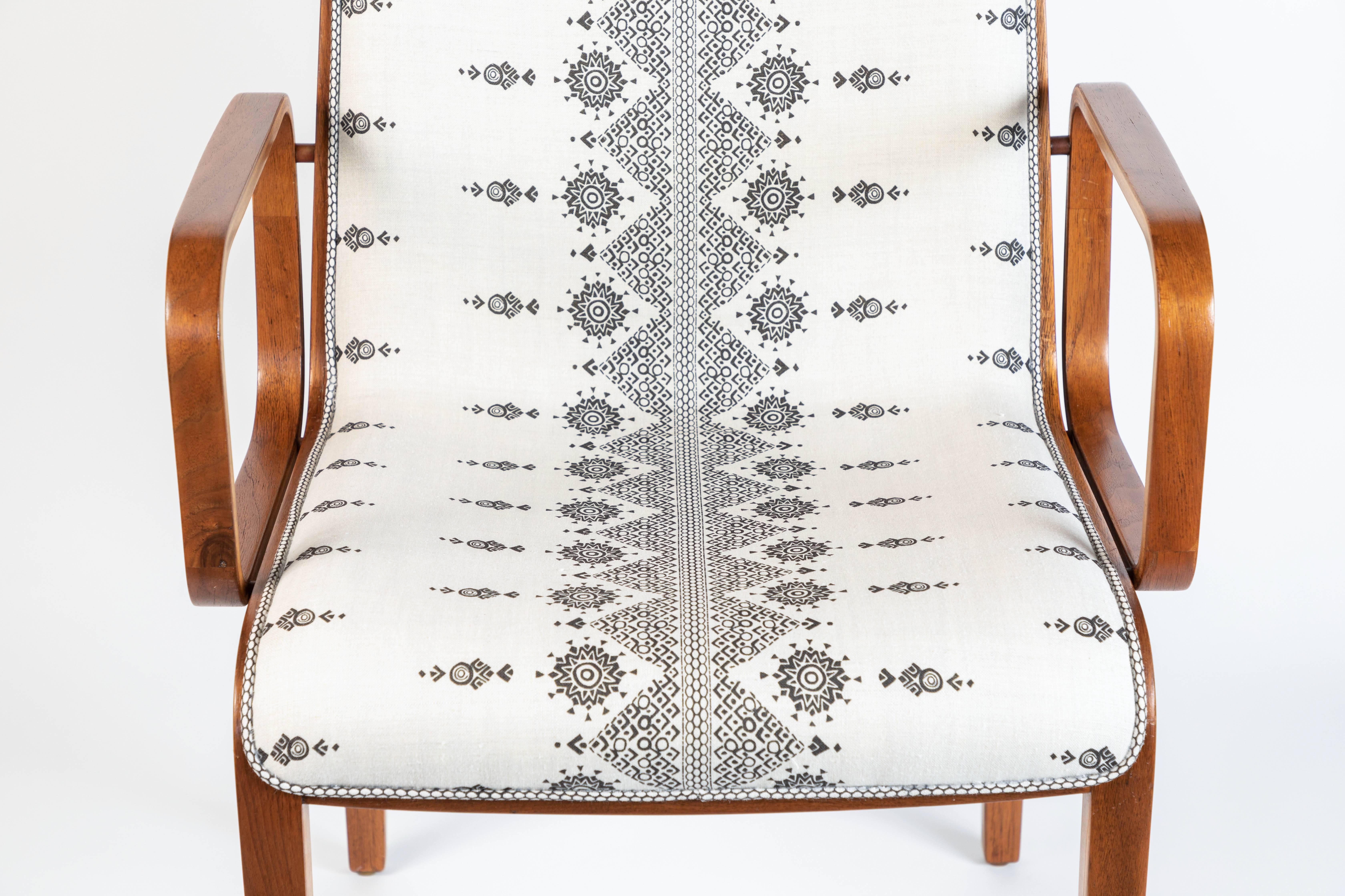 Mid-Century Modern Midcentury Bentwood Armchair Newly Upholstered in Peter Dunham Linen
