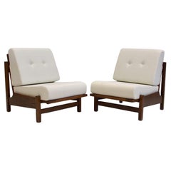 Pair of Midcentury Wooden Lounge Chairs with Braided Leather Back
