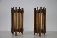 Paar Holztischlampen aus der Mitte des Jahrhunderts im Stil von Temde, um 1970