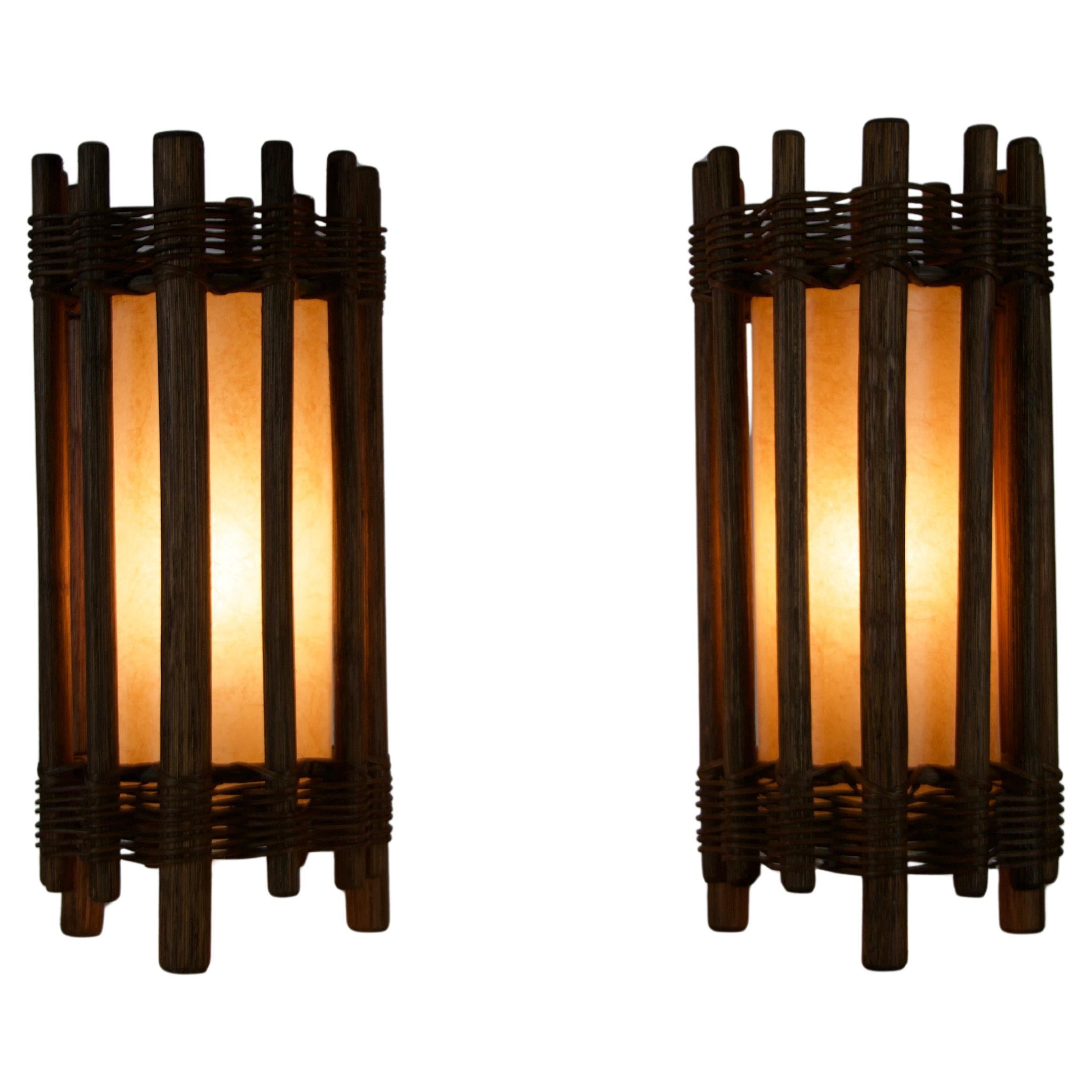 Paire de lampes de table en bois du milieu du siècle dans le style de The, vers 1970