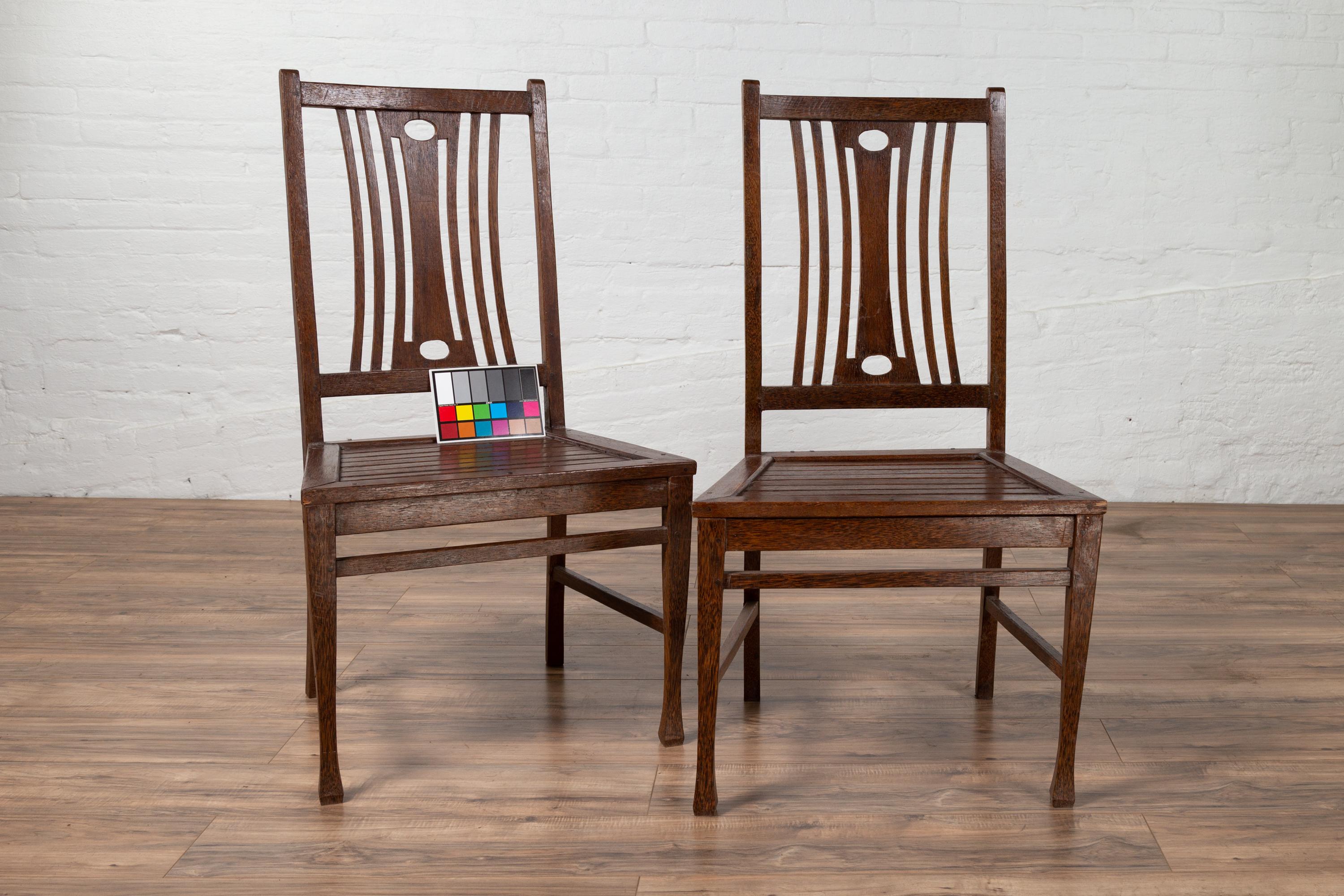 Pair of Midcentury Wooden Vintage Indonesian Side Chairs with Pierced Splats For Sale 6