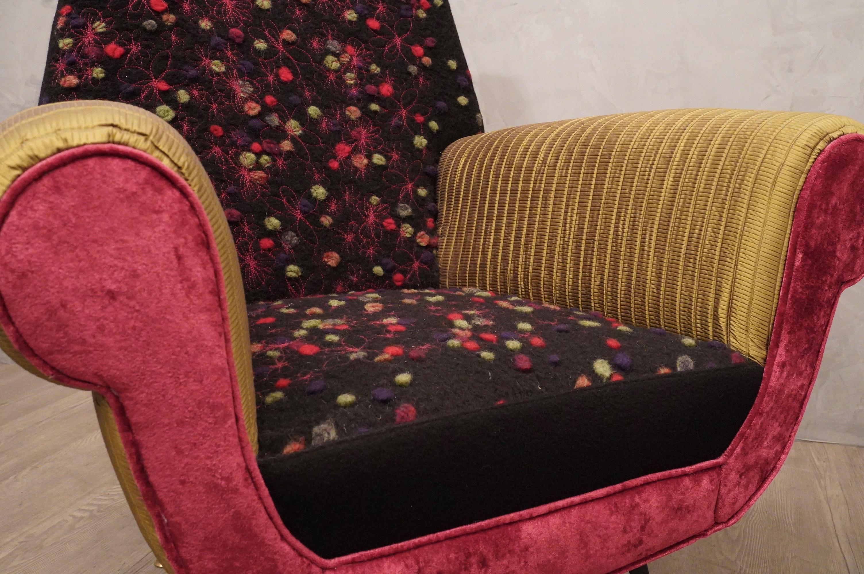 Pair of Midcentury Wool Silk and Velvet Italian Armchairs, 1950 In Good Condition In Rome, IT