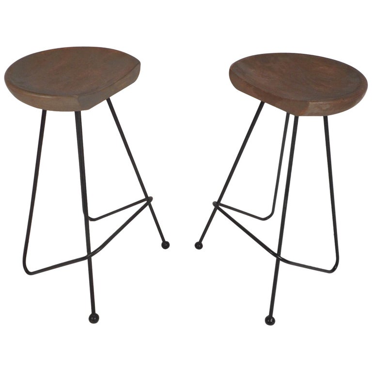 Pair of Midcentury Wrought Iron Bar Stools For Sale at 1stdibs