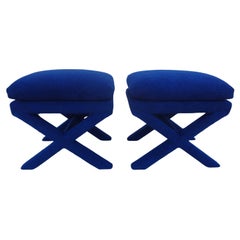Pair of Midcentury X Base Billy Baldwin Style Ottomans
