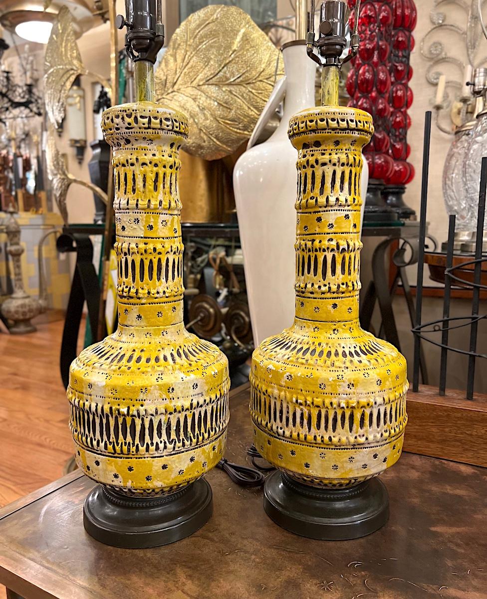 Pair of Midcentury Yellow Lamps For Sale 1