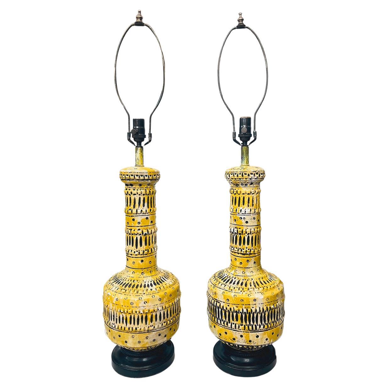 Pair of Midcentury Yellow Lamps For Sale
