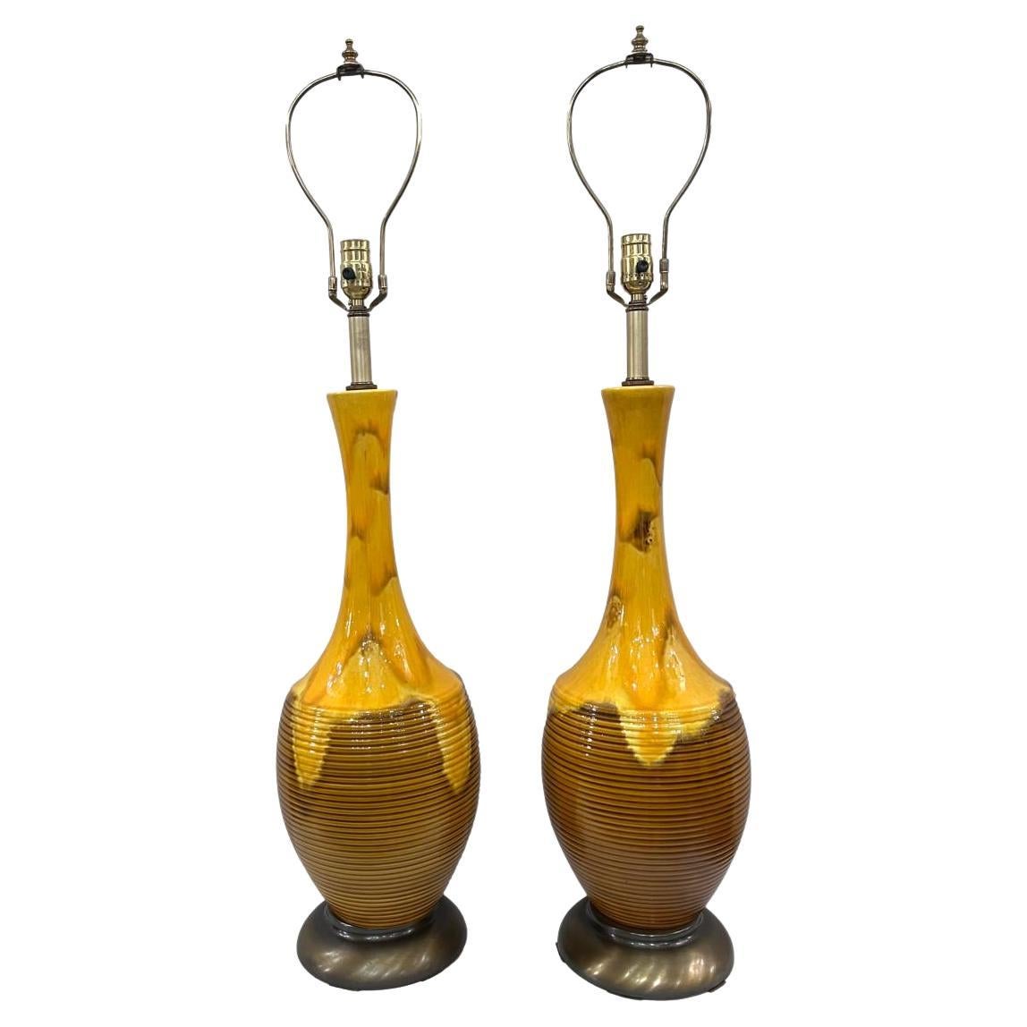 Pair of Midcentury Yellow Lamps
