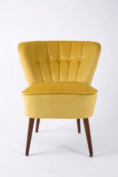 Pareja de sillones Club de terciopelo amarillo de mediados de siglo, Alemania, años 60