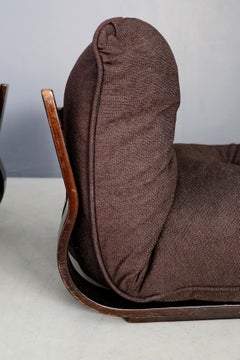 Pair of Midcentury Armchair by Frigerio in Wood and Fabric, 1970s