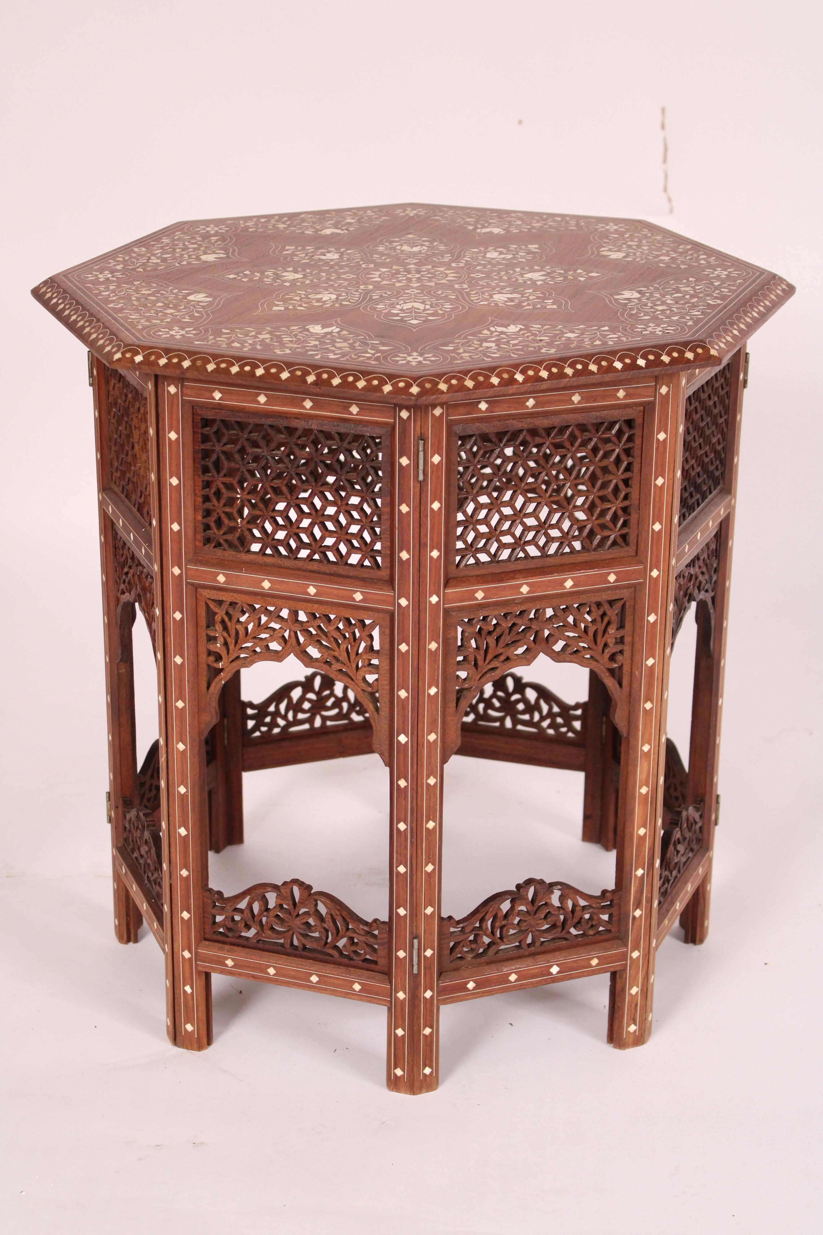 Asian Pair of Middle Eastern Bone Inlaid Octagonal Side Tables