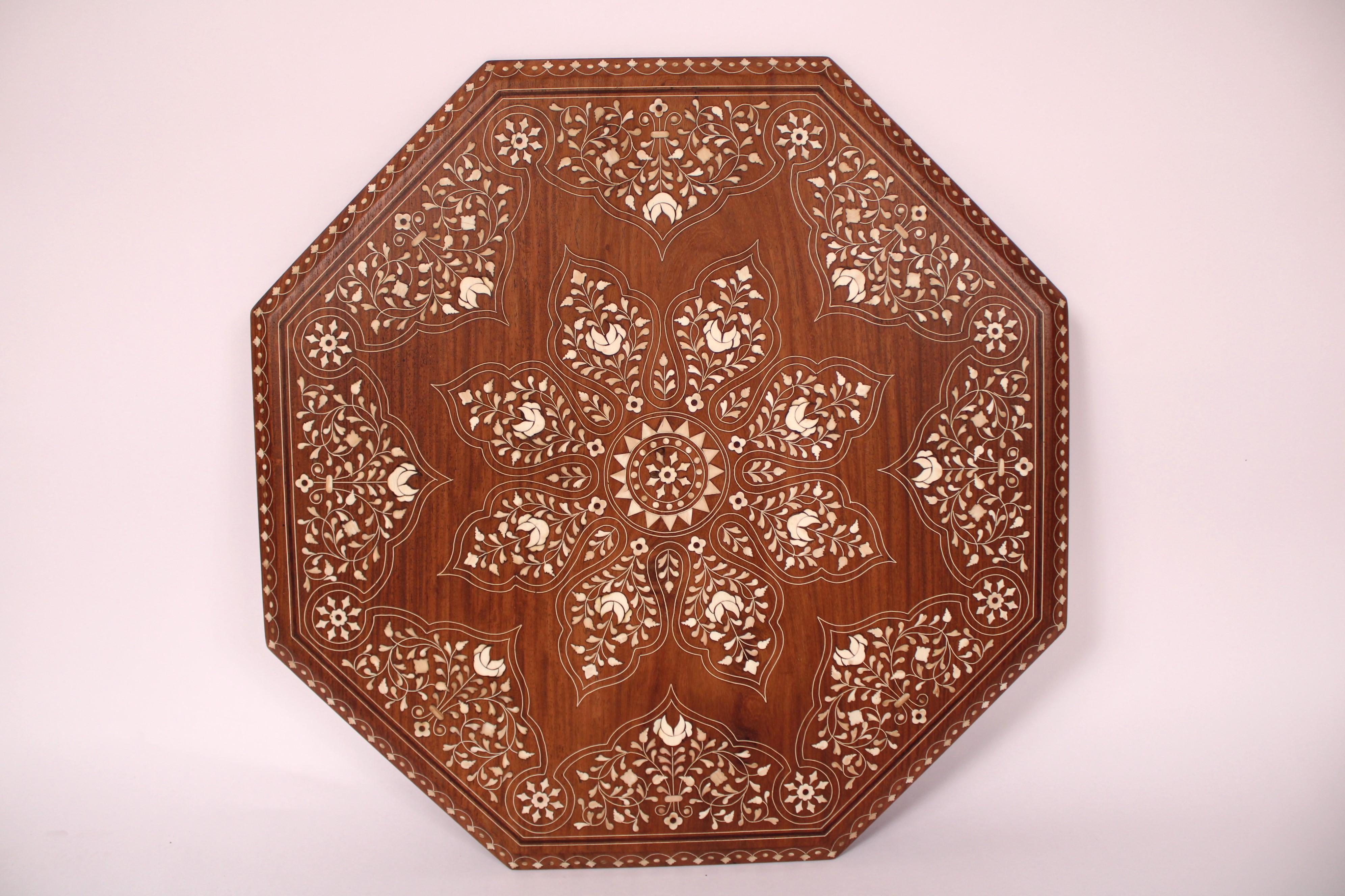 Late 20th Century Pair of Middle Eastern Bone Inlaid Octagonal Side Tables