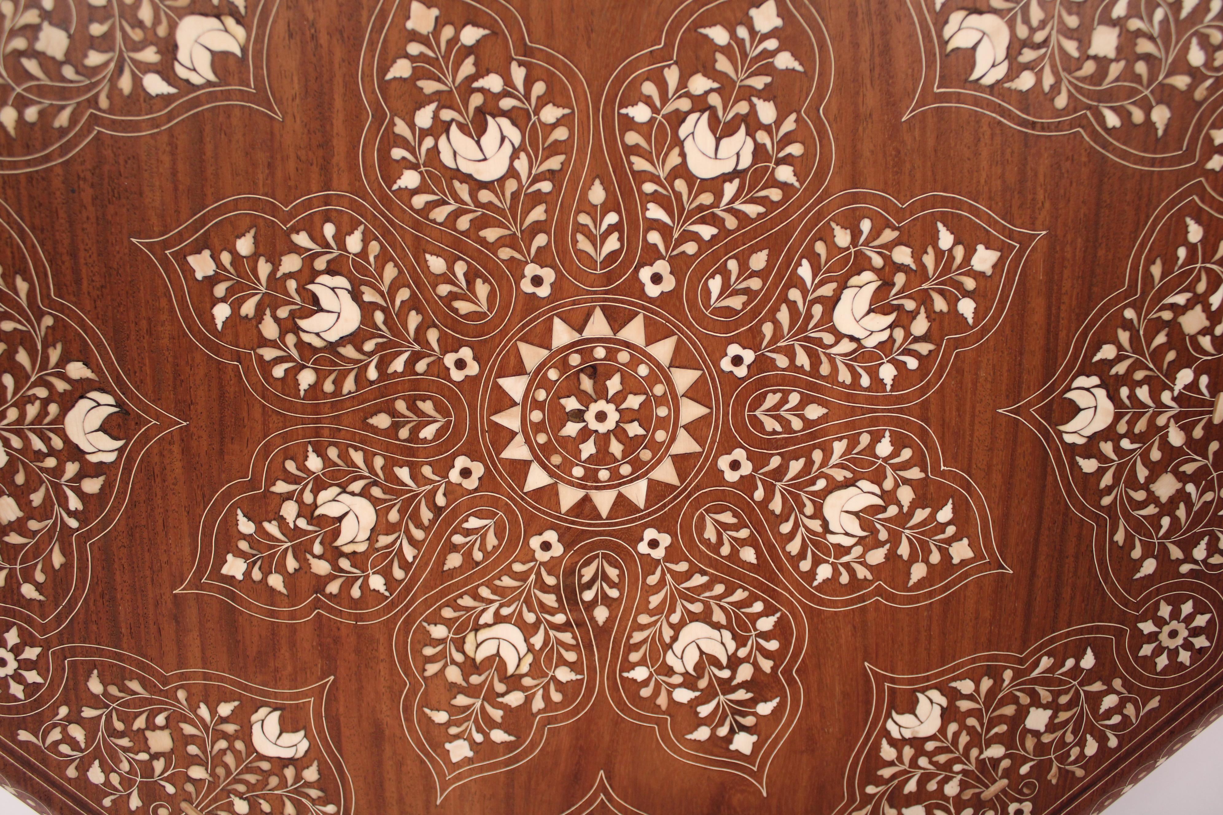 Pair of Middle Eastern Bone Inlaid Octagonal Side Tables 1
